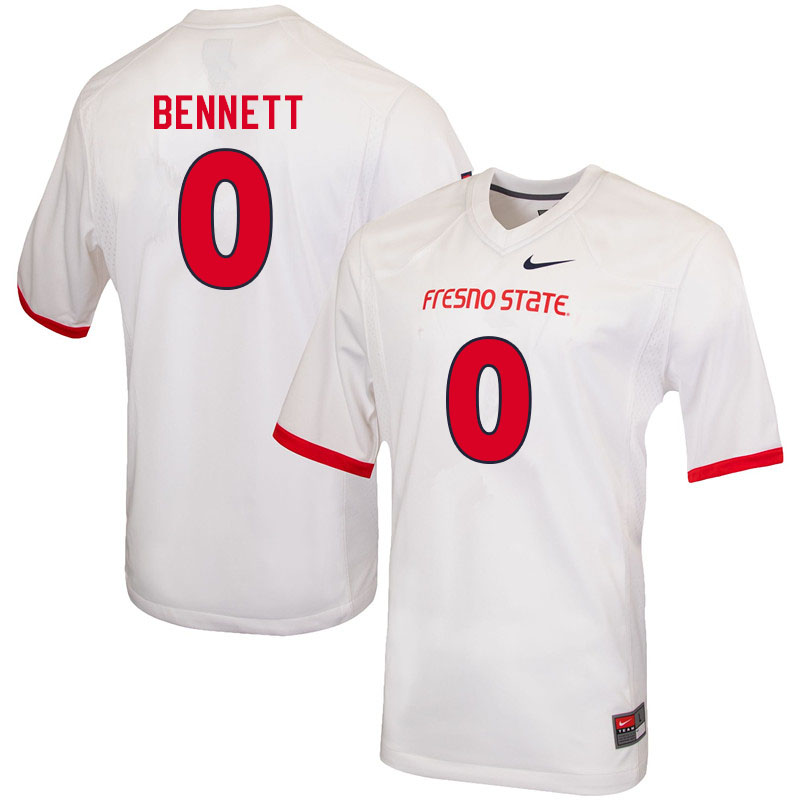 Men #0 Evan Bennett Fresno State Bulldogs College Football Jerseys Sale-White - Click Image to Close